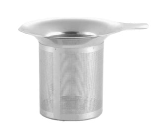 Stainless steel tea infuser on a white background